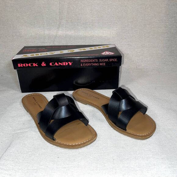 Rock & Candy by Zigi | NIB Black Faux Leather Analysa Sandals | Size 7 - Picture 1 of 10
